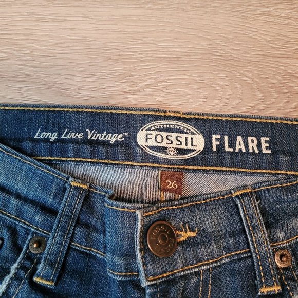 Fossil Jeans Size 26 Flare Low Rise Medium Light Wash Boho Western - Picture 3 of 10